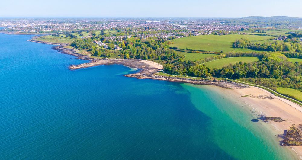 Aerial view of Coast in Helens Bay Northern Ireland