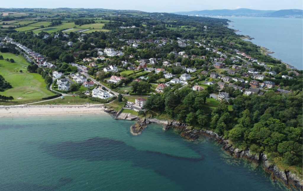 Birdseye view of Helens Bay in Northern Ireland