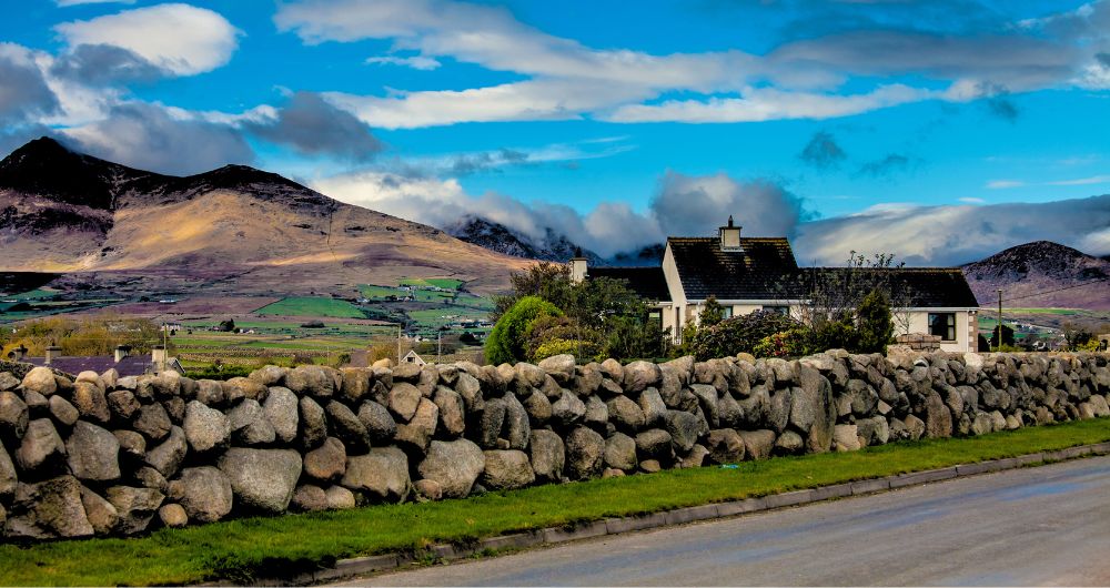 Irish countryside with a typical Irish stone wall