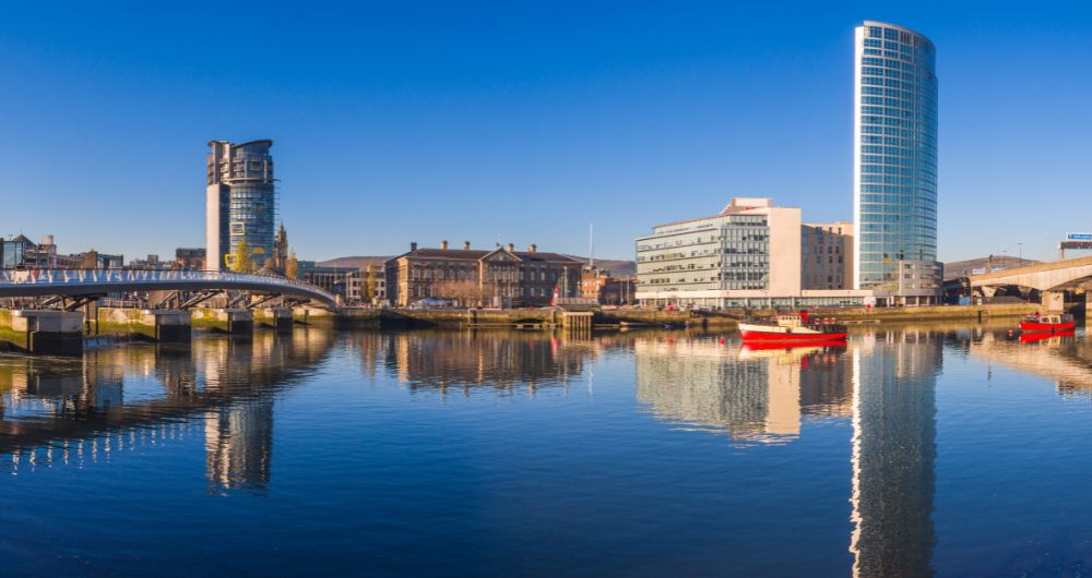 Panoramic view of Belfasts Harbour