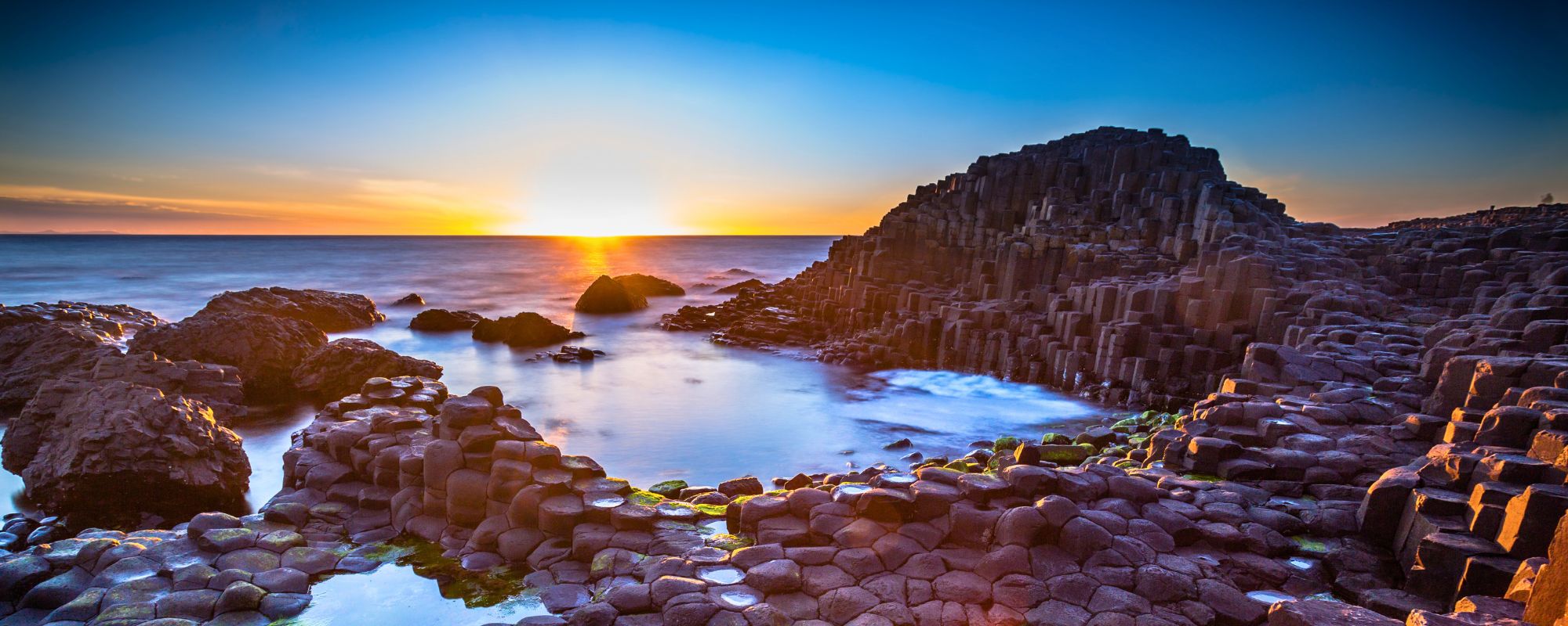 Sunset over Giants Causeway in Northern Ireland